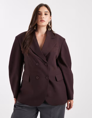 ASOS DESIGN Curve tailored cocoon sleeve double breasted blazer in bitter chocolate | ASOS (Global)