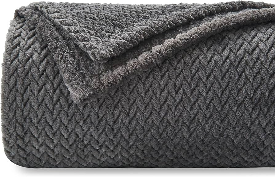 NEWCOSPLAY Super Soft Throw Blanket Dark Grey Premium Silky Flannel Fleece Leaves Pattern Lightwe... | Amazon (US)