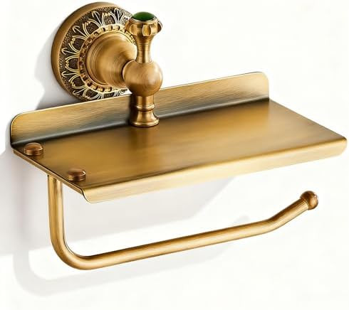 Toilet Paper Holder, NEWRAIN Vintage Bathroom Toilet Paper Roll Holder with Shelf, Solid Brass RV... | Amazon (US)