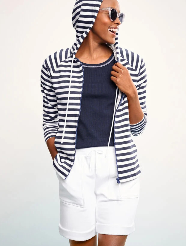 Classic French Terry Hooded Jacket - Stripe | Talbots