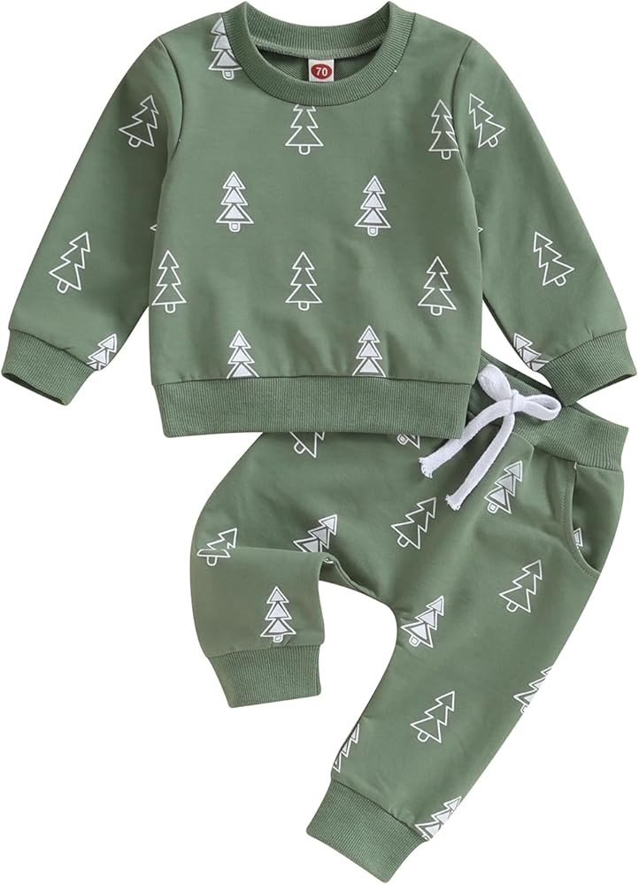 Gureui Baby Boy Girl Christmas Outfit Christmas Tree Print Long Sleeve Sweatshirt and Pants Fall ... | Amazon (US)