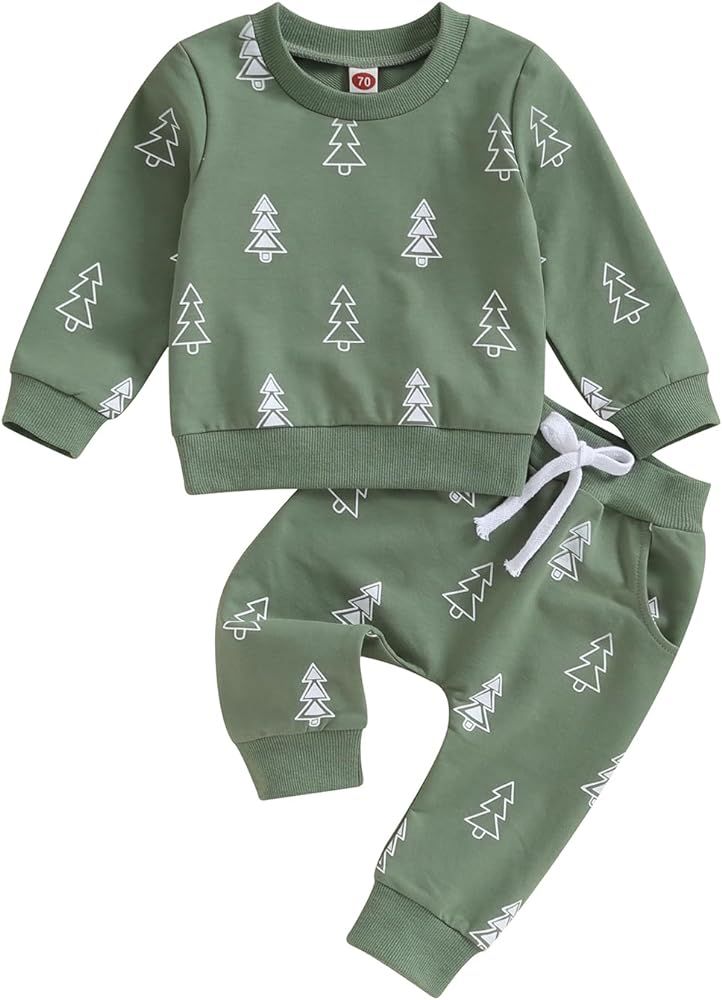 Hnyenmcko Baby Boy Christmas Outfit Long Sleeve Letter Print Crewneck Sweatshirt + Pants Winter T... | Amazon (US)
