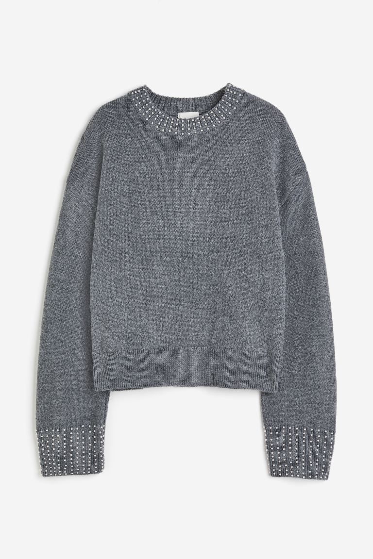 Bead-embellished Sweater - Dark gray melange - Ladies | H&M US | H&M (US + CA)