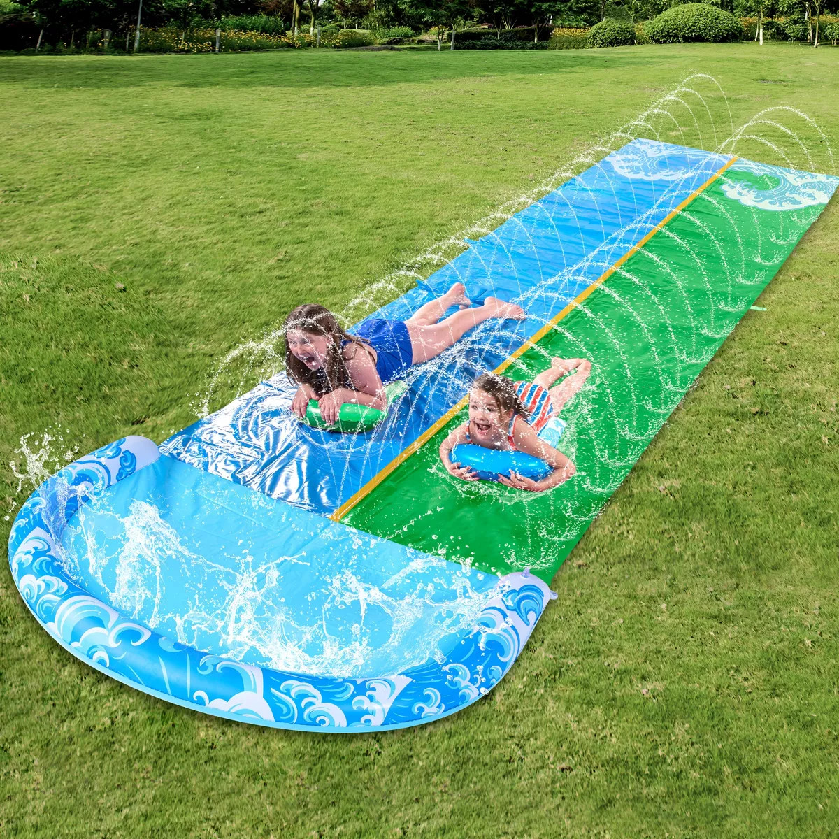Joyfy 22.5ft Waves Double Lane Water Slides, Summer Backyard Lawn Water Slip and Slide with Build... | Target