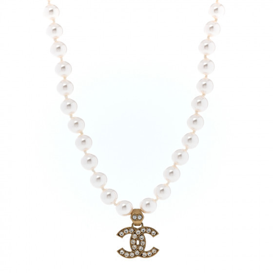 CHANEL Pearl Crystal CC Short Necklace Gold | Fashionphile