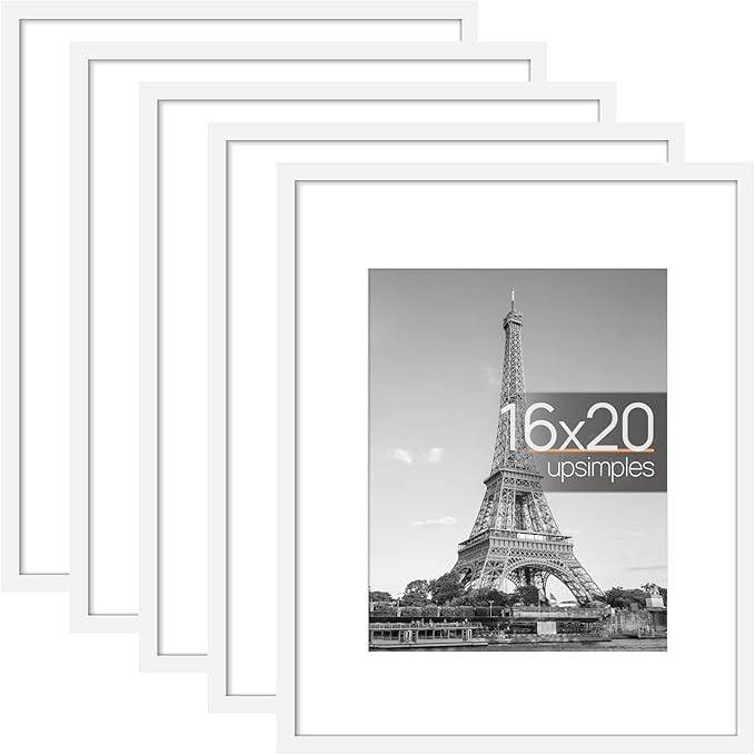 upsimples 16x20 Picture Frame Set of 5, Display Pictures 11x14 with Mat or 16x20 Without Mat, Wal... | Amazon (US)