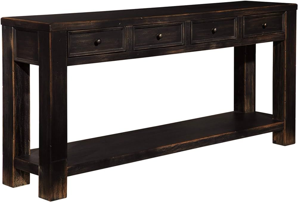 Signature Design by Ashley Gavelston Rustic Sofa Table with 4 Drawers and Lower Shelf, Weathered Bla | Amazon (US)