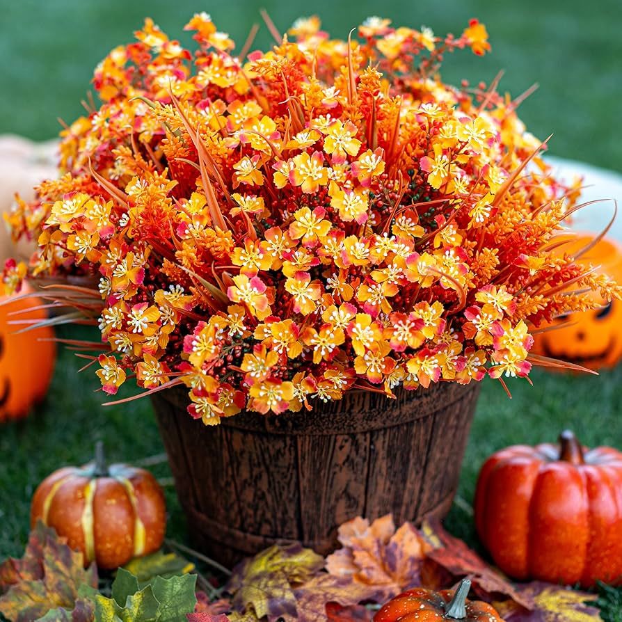 Artificial Fall Flowers Outdoor Fake Mums - 16 Bundles Fake Plants UV Resistant No Fade Faux Plas... | Amazon (US)