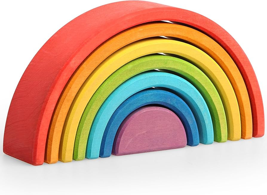 AVDAR 7Pcs Wooden Rainbow Stacker Toy, Montessori Nesting Puzzle for Kids, Rainbow Blocks | Amazon (US)