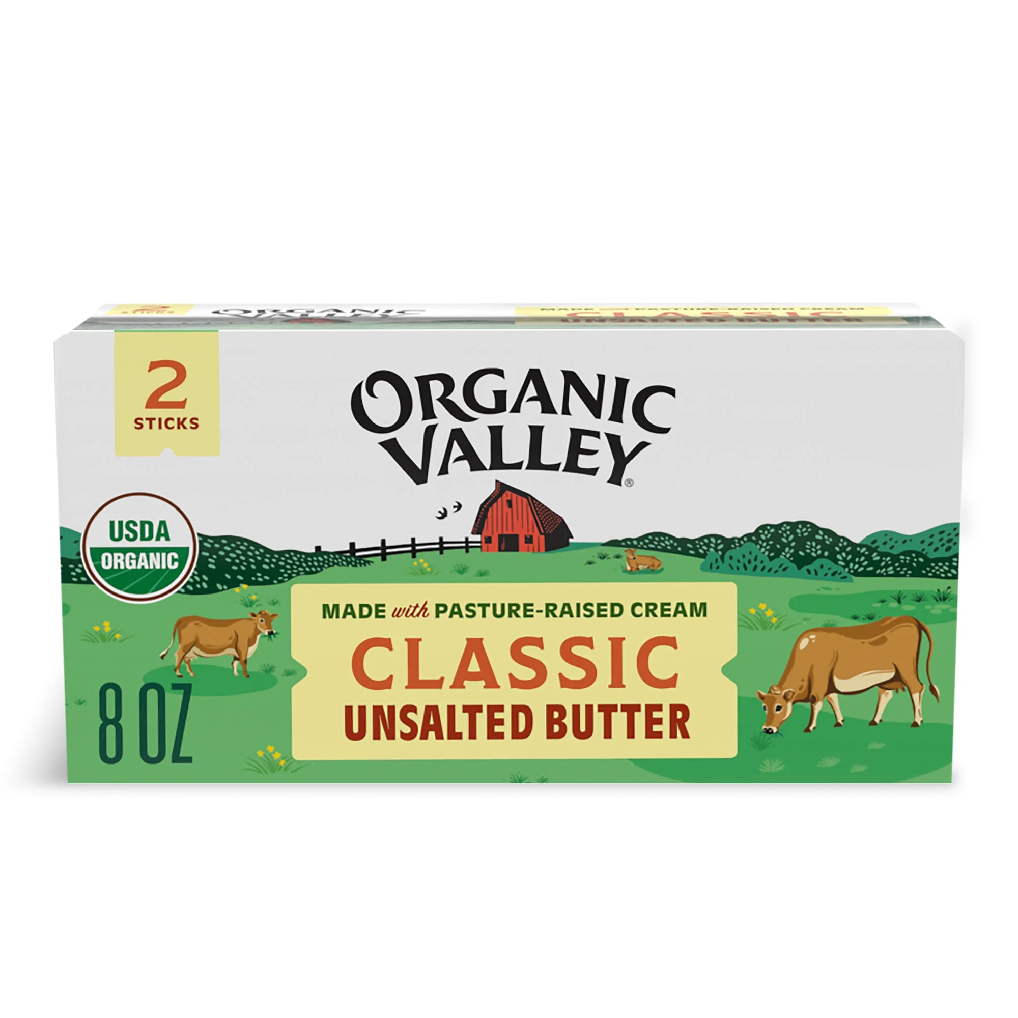 Organic Valley Unsalted Organic Butter, 8 oz Box, 2 Sticks | Walmart (US)