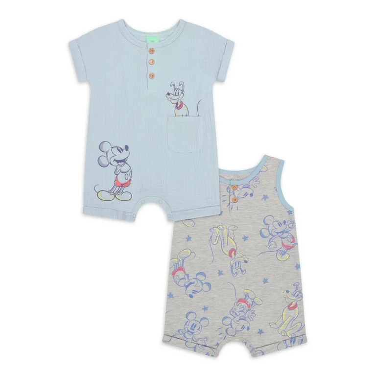 Mickey & Friends Infant Boys Short Sleeve and Sleeveless Rompers Set, 2-Piece, Sizes 0/3M-24M | Walmart (US)