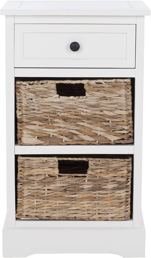 SAFAVIEH Home Collection Carrie Distressed Cream/ Natural Wicker 3-Drawer Storage Nightstand Side... | Amazon (US)