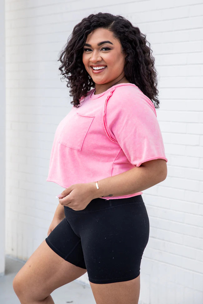 Focus On The Good Pink Acid Wash Cropped Tee | Pink Lily