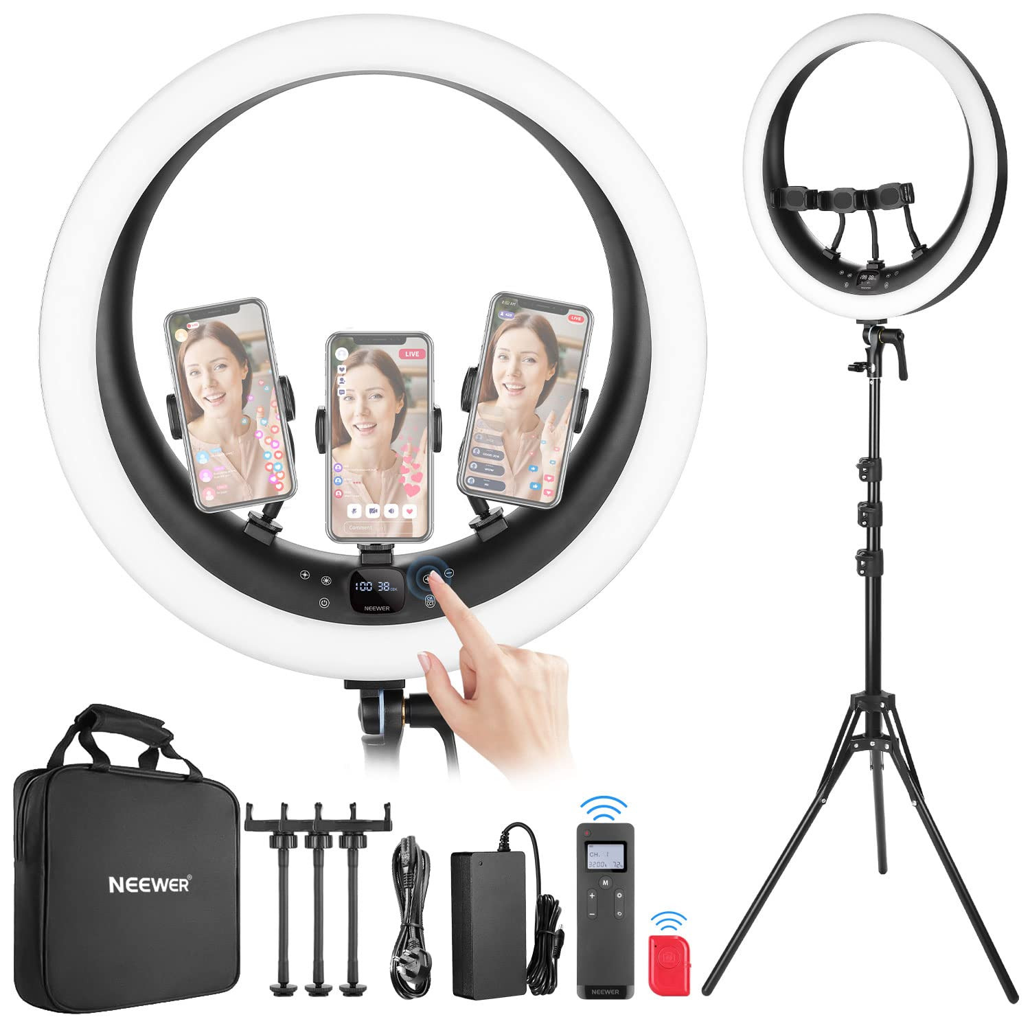 NEEWER Ring Light RP19H 19 inch with Stand and 3 Phone Holders, Upgraded 2.4G Control Smooth Dimm... | Amazon (UK)