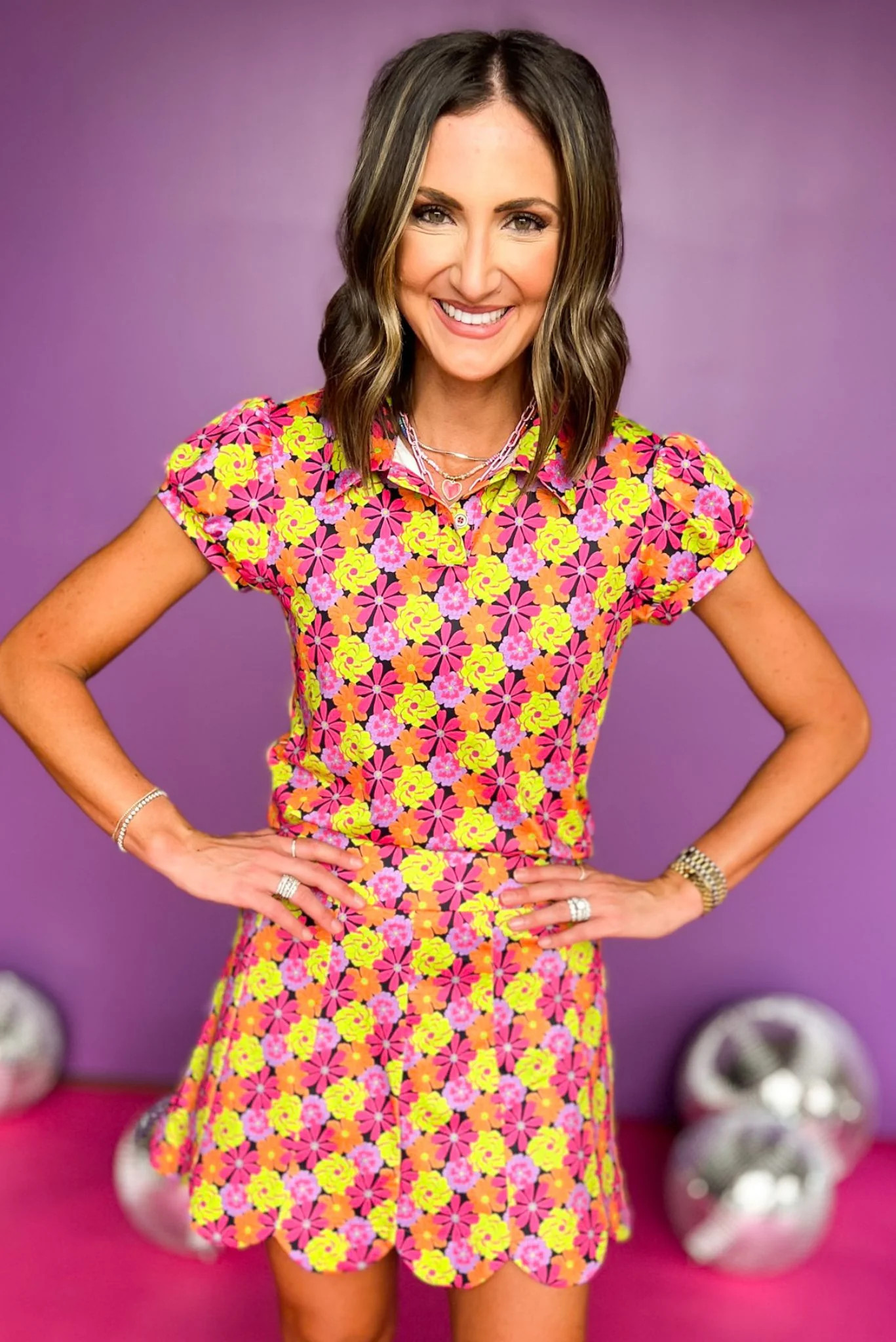 SSYS The Jolie Puff Sleeve Top Scallop Skort Set In Neon Floral | Shop Style Your Senses