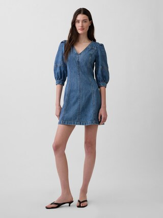 UltraSoft Denim Puff-Sleeve Mini Dress | Gap (CA)