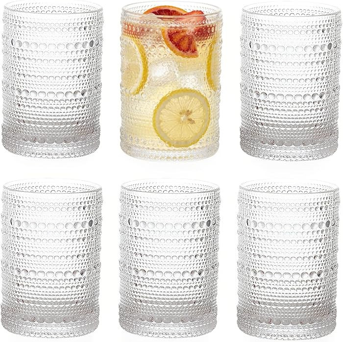 ZOOFOX Set of 6 Vintage Drinking Glasses, 13 oz Clear Hobnail Glasses Tumbler, Embossed Design Gl... | Amazon (US)