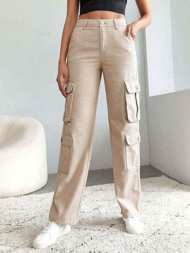 SHEIN Tall High Waist Flap Pocket Side Cargo Jeans | SHEIN