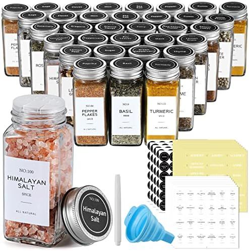NETANY 25 Pcs Spice Jars with Labels - Glass Spice Jars with Shaker Lids, Minimalist Spice Labels... | Amazon (US)