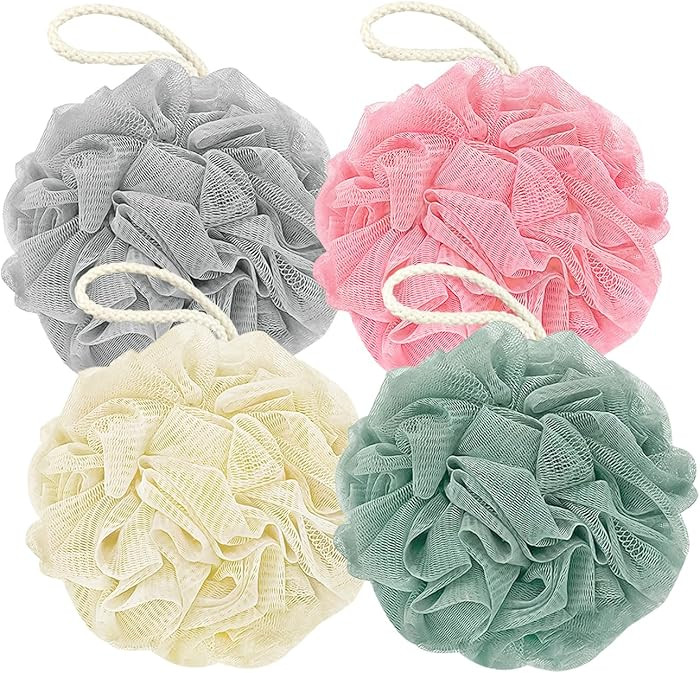 Shower Loofah Bath Sponge, 60G Loofah Exfoliating Body Scrubber, 4 Color Mesh Shower Pouf Balls f... | Amazon (US)