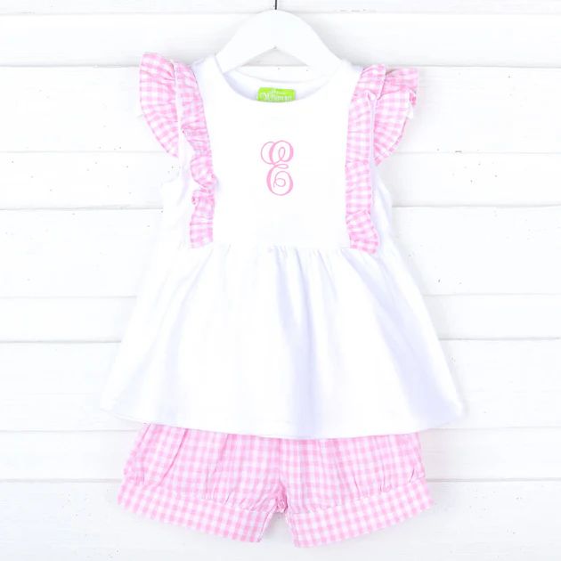 Pastel Pink Gingham Ruffle Kate Short Set | Classic Whimsy