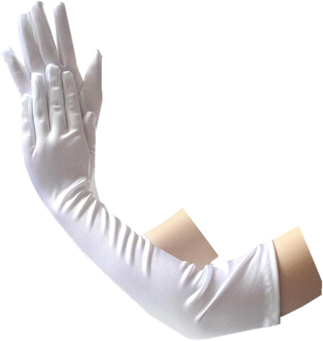 Long Satin Gloves 1920s the Great Gatsby Flapper Evening Opera Party Gloves Adult Size Stretchy Brea | Amazon (US)