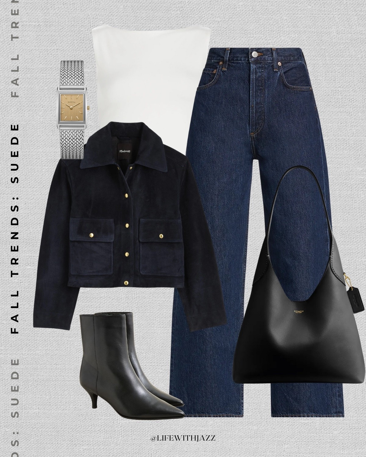 Fall outfit styling suede 

A few pieces I’ve linked to are on sale! 

Elevated style / fall outfit inspo / suede crop jacket / dark blue wide leg jeans / white top / black leather boots / coach tote bag / cool tones 

#LTKWorkwear #LTKSaleAlert #LTKStyleTip