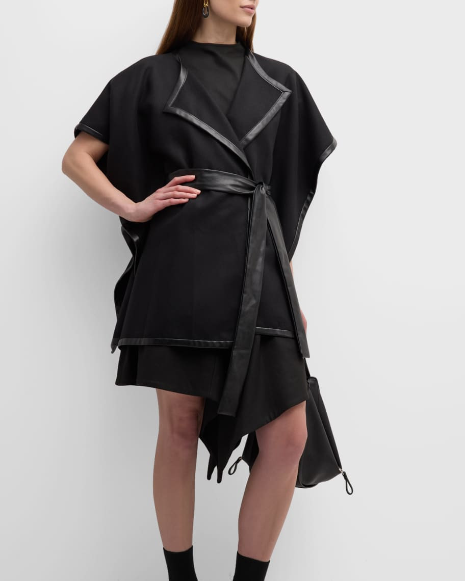 Natori Belted Faux Leather-Trim Poncho Topper | Neiman Marcus