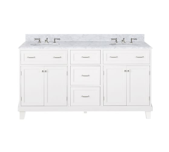 Custom Classic Double Sink Vanity with Doors Storage - Carrara Marble | Pottery Barn (US)