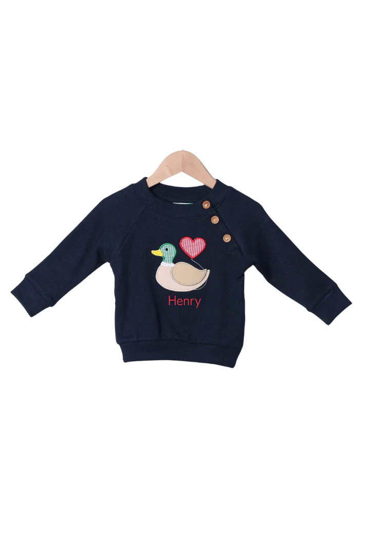 Applique Mallard Heart Pullover | The Smocked Flamingo