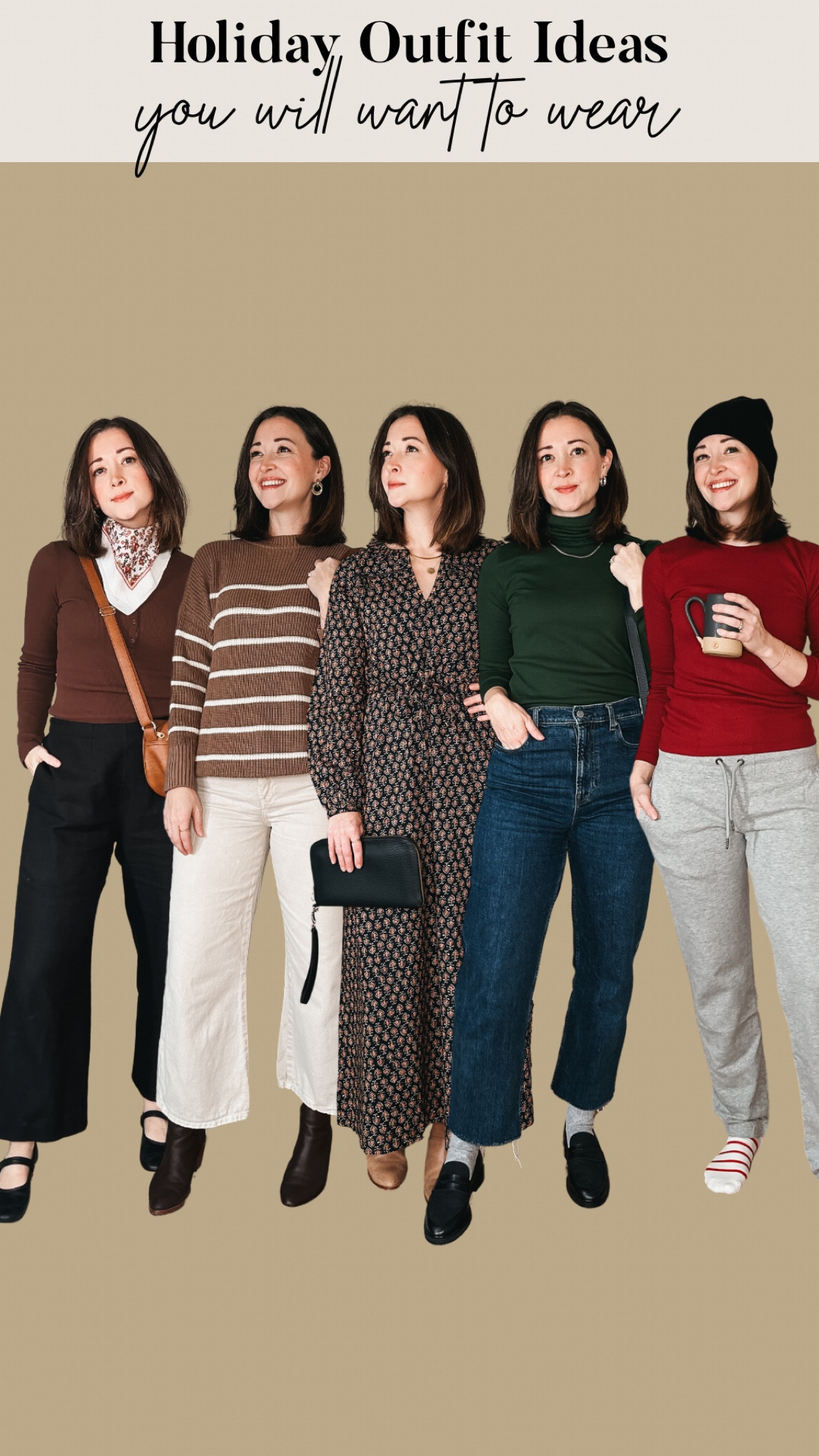 Holiday outfits that are realistic, comfortable and cute for moms in their 30s & 40s. 
I’m wearing small in all tops. 28/6 in bottoms, M sweats and S dress. 
Bags are from BYTAVI.com
Jewelry is always seladesigns.com

#LTKHoliday #LTKCyberWeek #LTKOver40