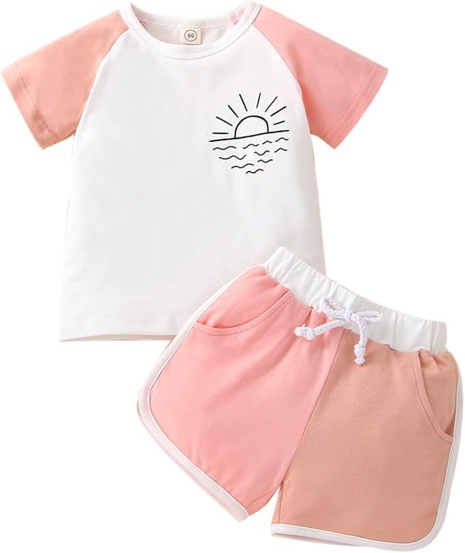 Cevoerf Infant Baby Boy Girl Clothes Set Mama's Boy/Girl Short Sleeve T Shirt Tops Cotton Shorts ... | Amazon (US)