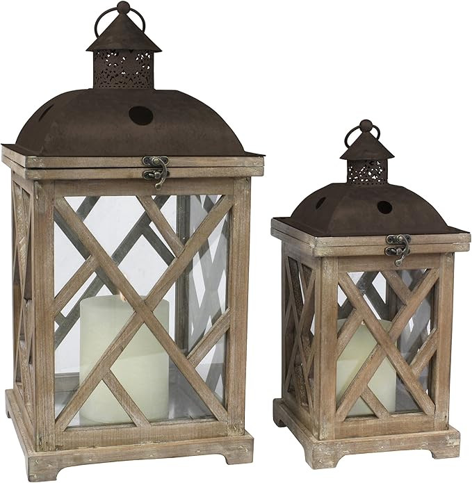 Stonebriar Decorative Wooden Hurricane Candle Lantern Set, Use As Decoration for Birthday Parties... | Amazon (US)