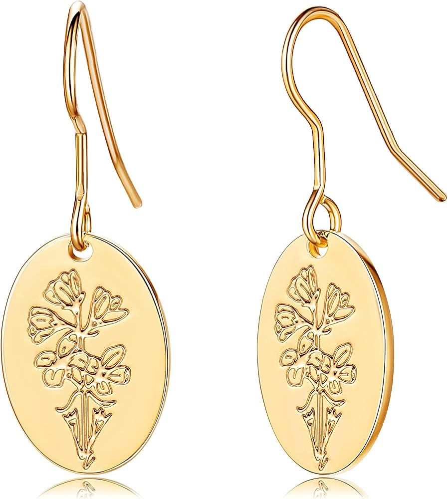 Moodear Trendy Gold Earrings for Women - Dainty Flower Dangle Earrings - Minimalist 14K Boho Hypo... | Amazon (US)