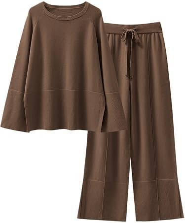 ANRABESS Womens 2 Piece Outfits Oversized Knit Sweater Set Wide Leg Pant Cozy Lounge Matching Paj... | Amazon (US)