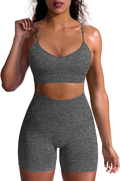 OQQ Yoga Outfit for Women Seamless 2 Piece Workout Gym High Waist Leggings with Sport Bra Set | Amazon (US)