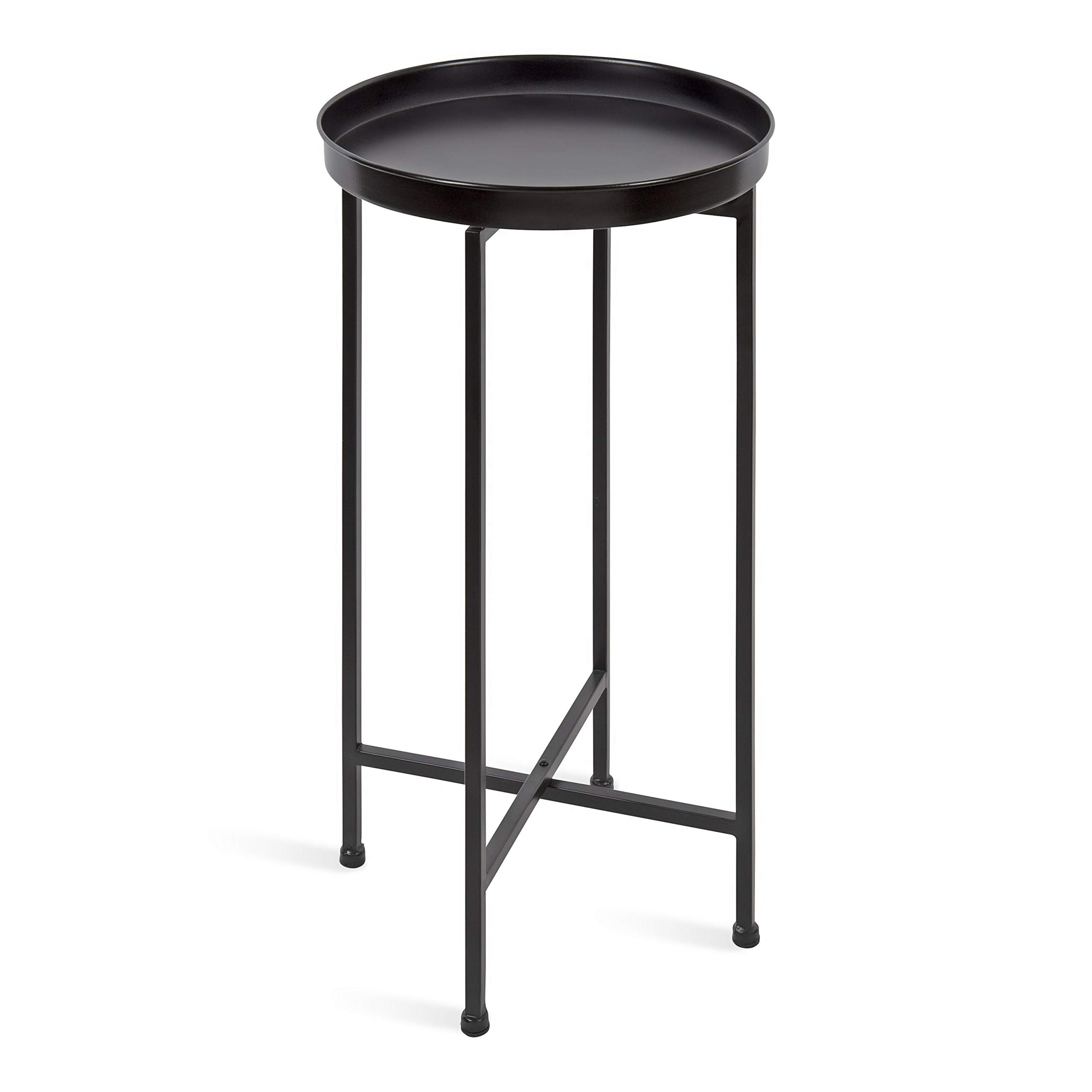 Kate and Laurel Celia Round Metal Foldable Accent Table with Tray Top, Black | Amazon (US)