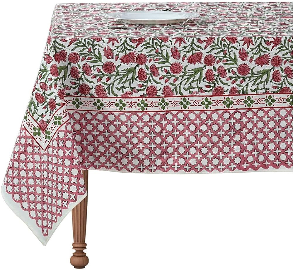 CPC Rectangle Table Cloth, Gray Indian Block Print Cotton Fabric Farmhouse Table Cover for Outdoo... | Amazon (US)