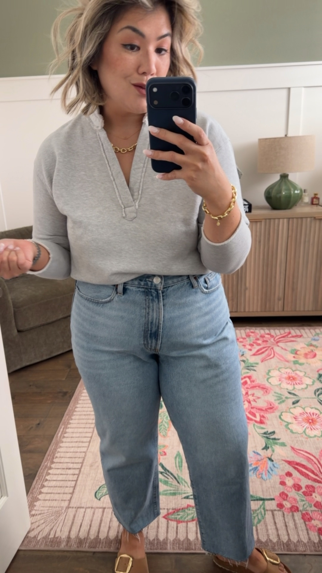 Very much a Christine everyday outfit here! 

I’m wearing probably my most loved @Frank & Eileen Patrick popover top. It’s so comfortable but the collar makes it look elevated. I’m wearing a size large. 

Now on to the jeans! I’m officially calling these my favorite jeans from @Quince If you live rigid denim, you MUST try these. I’m wearing a size 33 (I always size up one in rigid denim) in the 26” inseam (I’m 5’5”). If you’re less curvy, you can probably stay true to size. 

#LTKMidsize #LTKOver40 #LTKootd