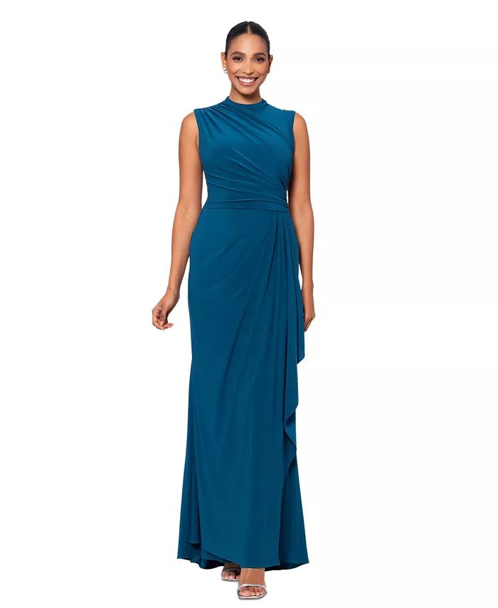 Betsy & Adam Women's Ruched Draped Gown - Macy's | Macy's