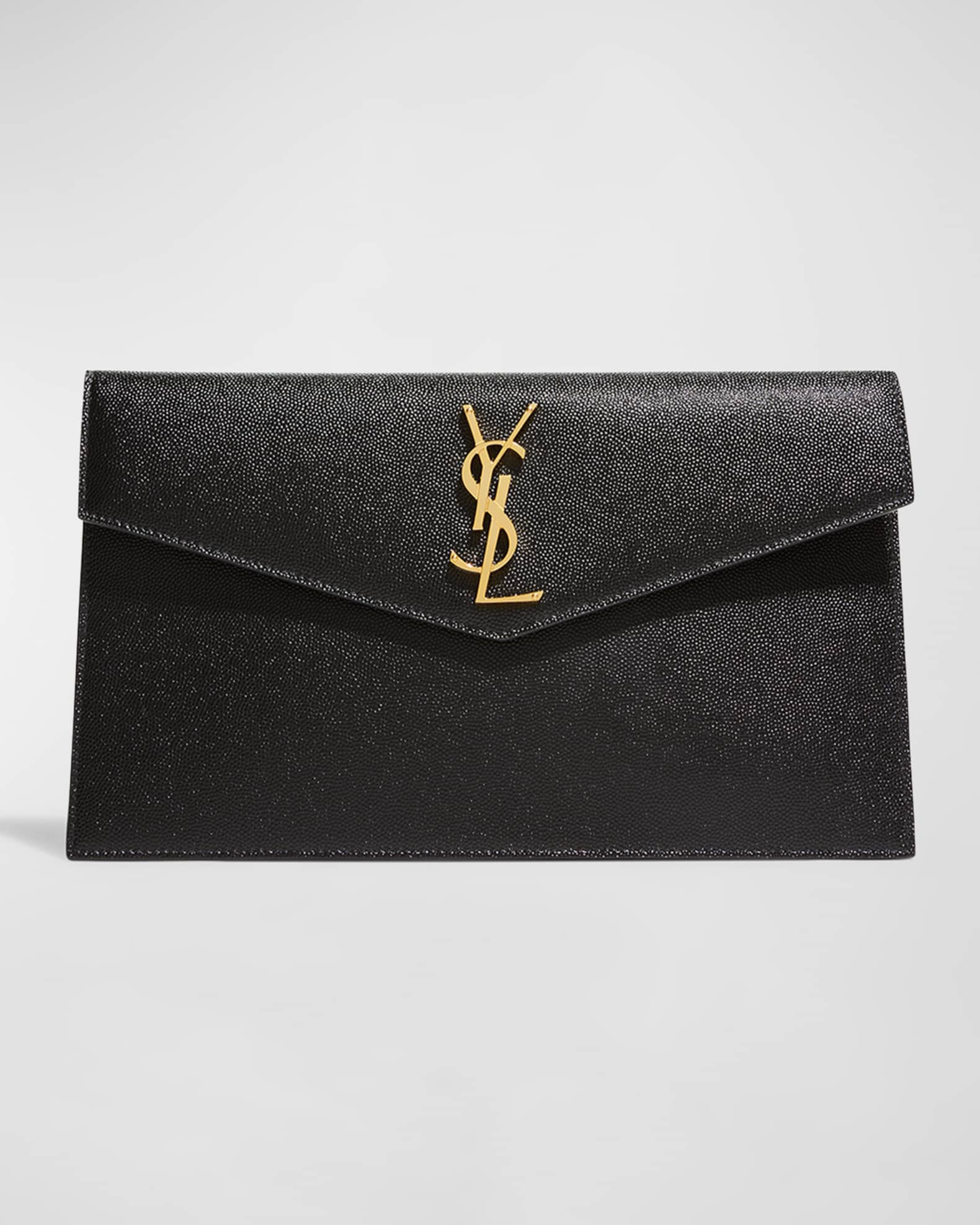Saint Laurent Uptown YSL Pouch in Grained Leather | Neiman Marcus