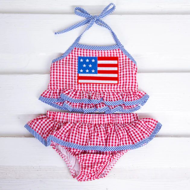 Red Gingham Seersucker Flag Two Piece | Classic Whimsy
