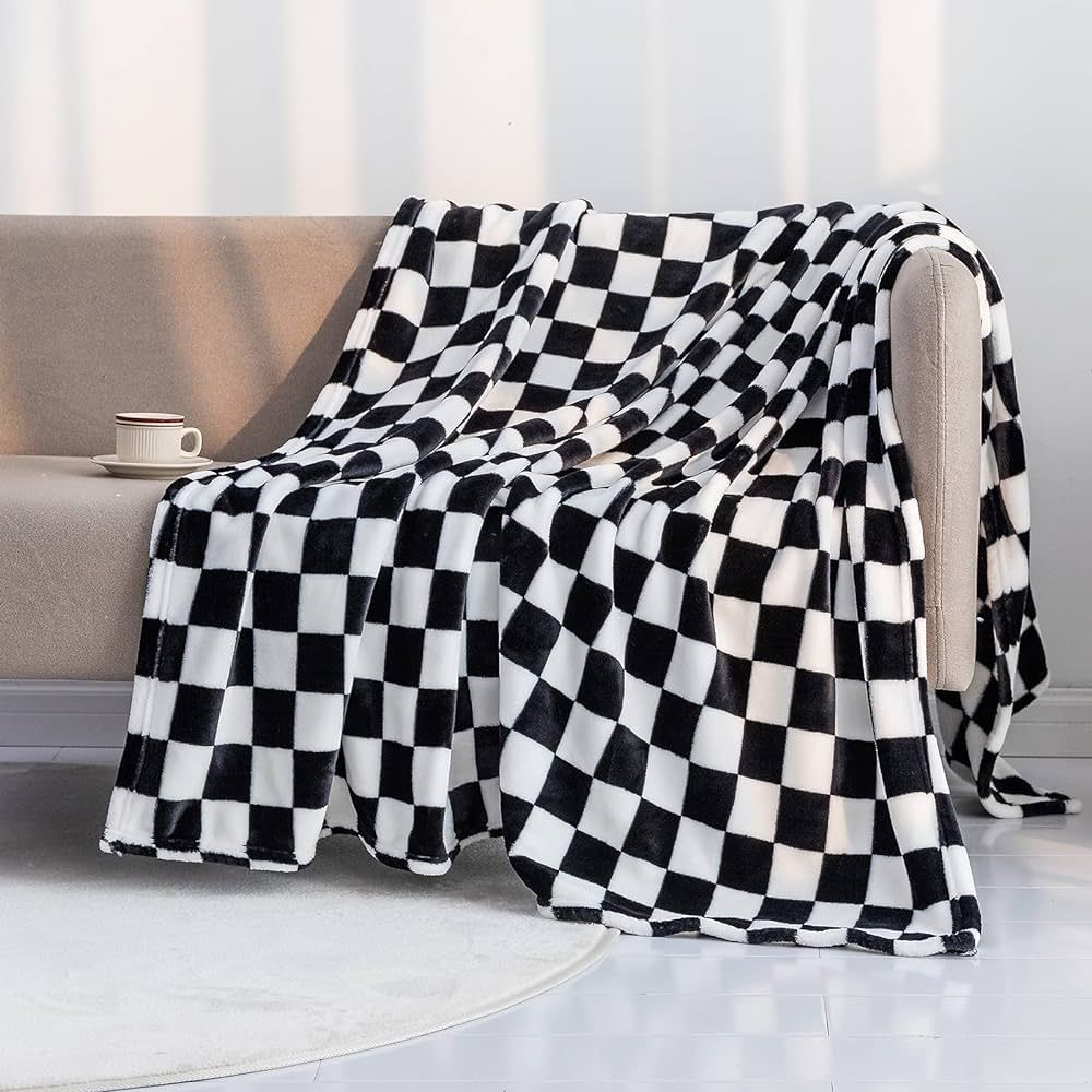 LOMAO Throw Blankets Flannel Blanket with Checkerboard Grid Pattern Soft Throw Blanket for Couch,... | Amazon (US)