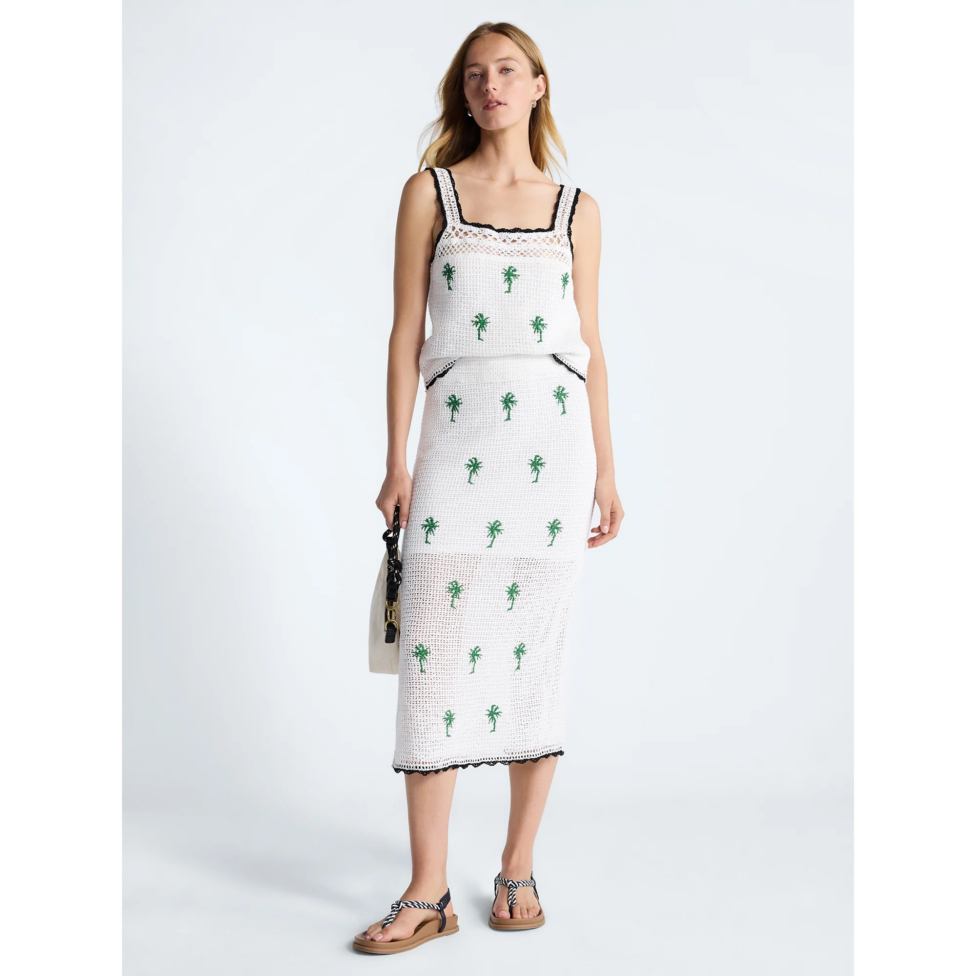 Free Assembly Women's Embroidered Knit Cotton Pencil Midi Skirt, Sizes XS-XXL | Walmart (US)