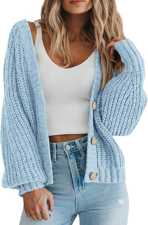 PRETTYGARDEN Women's Chunky Knit Open Front Sweater Long Sleeve Button Loose Short Cardigan Outer... | Amazon (US)