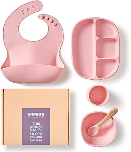 SAMiGO Baby Led Weaning Supplies | Silicone Baby Feeding Set | Suction Bowl Divided Plate Bib Cup... | Amazon (US)