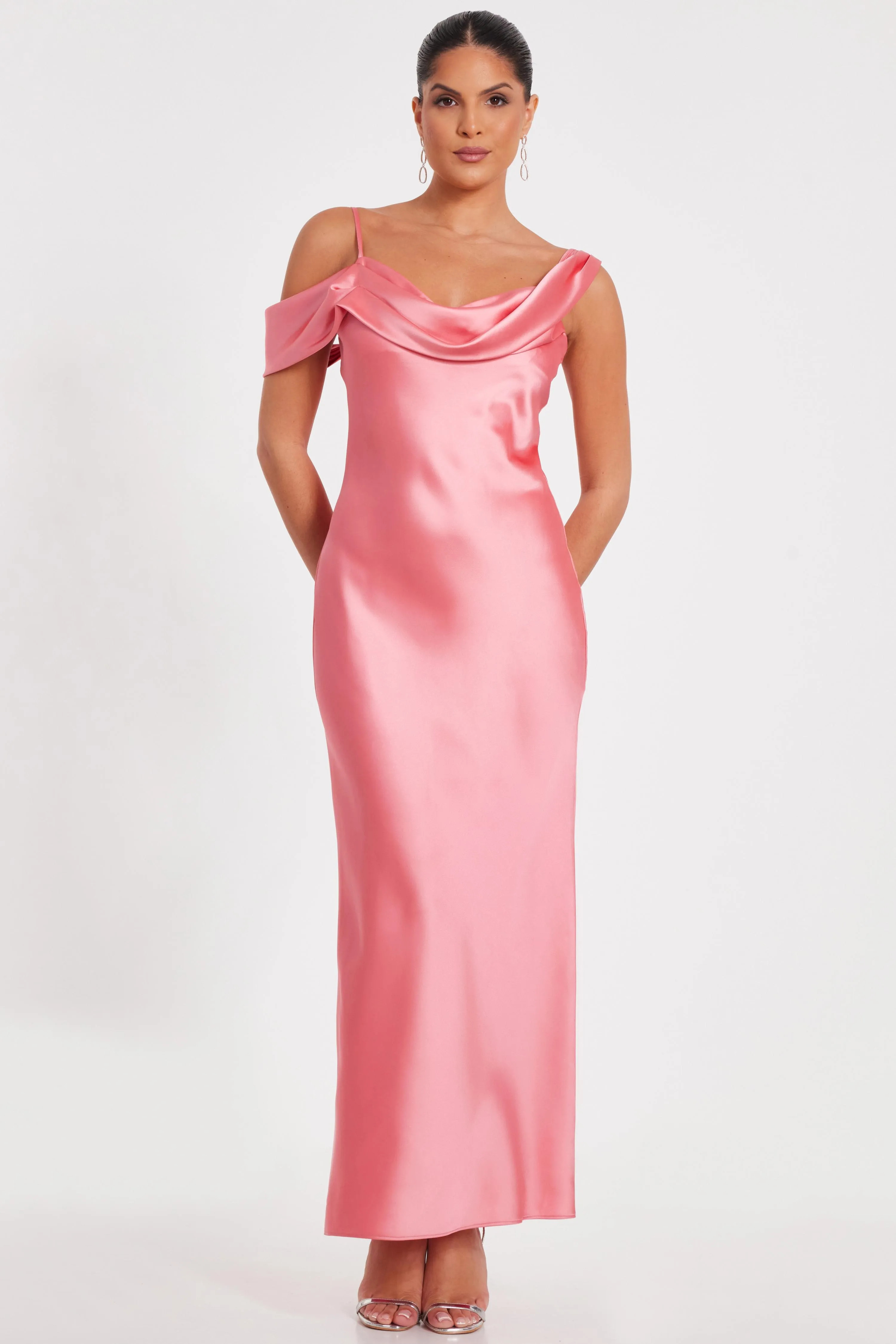 Dresses | Coral Satin Drop Shoulder Maxi Dress | Quiz | Boohoo.com (UK & IE)