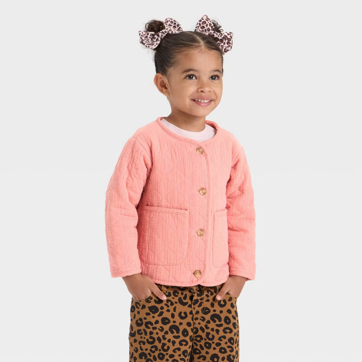Toddler Girls' Quilted Gauze Jacket - Cat & Jack™ Coral Pink | Target