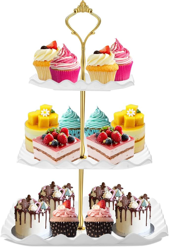 Dessert Cupcake Stand, 3 Tier Cup Cake Holder Tower for Tea Party/Birthday/Wedding, Plastic Tiere... | Amazon (US)