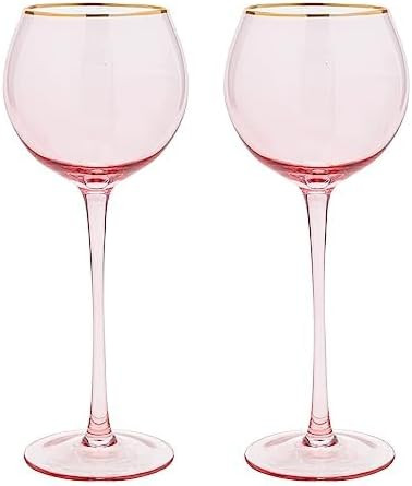 Vikko Pink Wine Glasses, 17 Oz, Stemmed, Gold Rim, Set of 2, Colored, Red & White Wine | Amazon (US)
